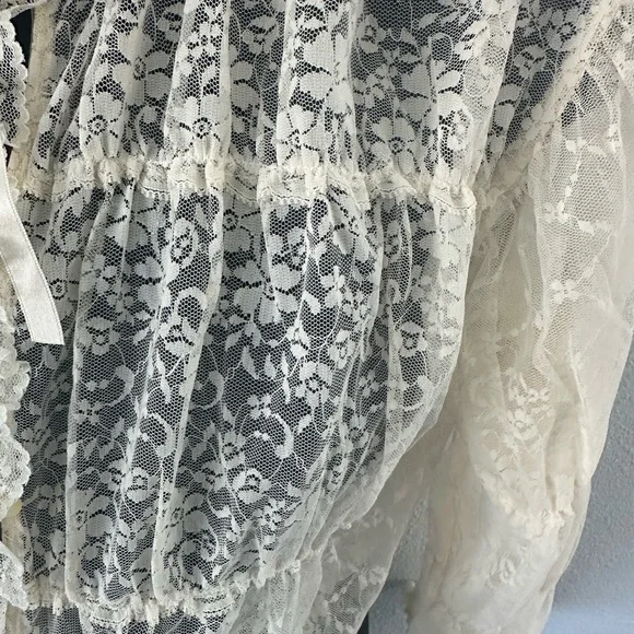 Vintage Stan Herman Babydoll style Sheer Lace Tie-Front Blouse - Cream - Picture 7 of 14